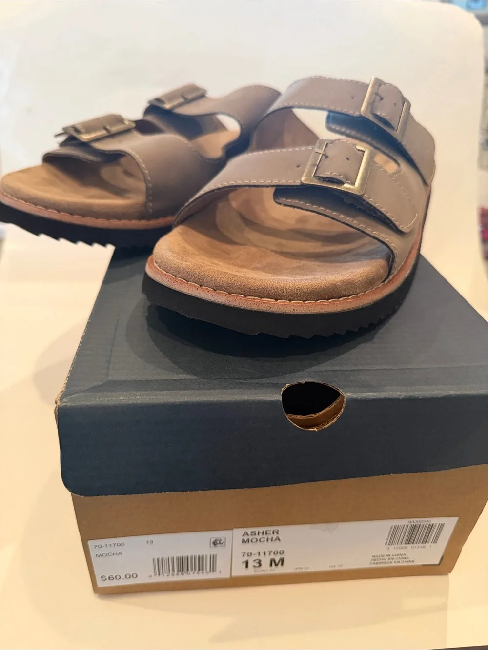 NWT Bass Asher Mocha Double-Buckle Slide Sandals Size 13